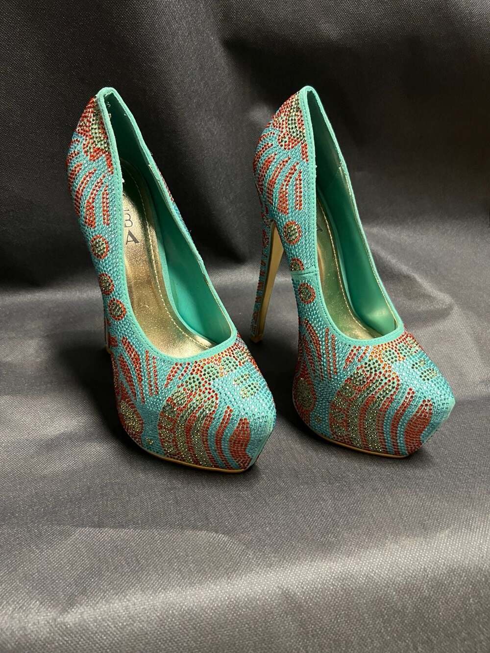 Alba Mint and Orange Rhinestone Embellished Platform Stiletto Heels
